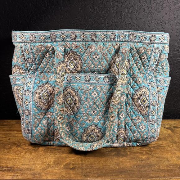Vera Bradley Handbags - Vera Bradley Tote Bag Womens Turquoise Paisley Quilted Shoulder Travel Purse